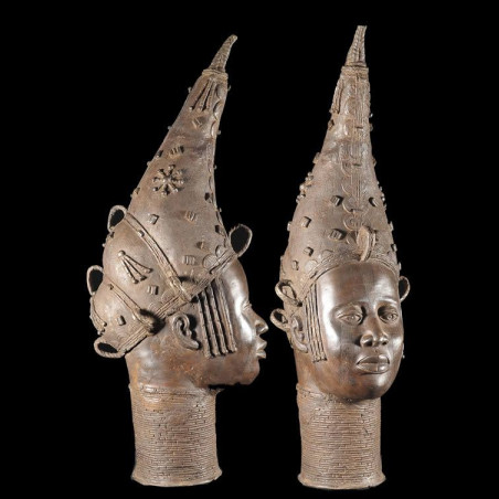 Tete de reine mere en Bronze - Ife - Bini Edo - bronzes du Benin