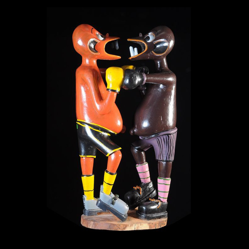 Sculpture Shetani Boxeurs - George Lilanga - Makonde