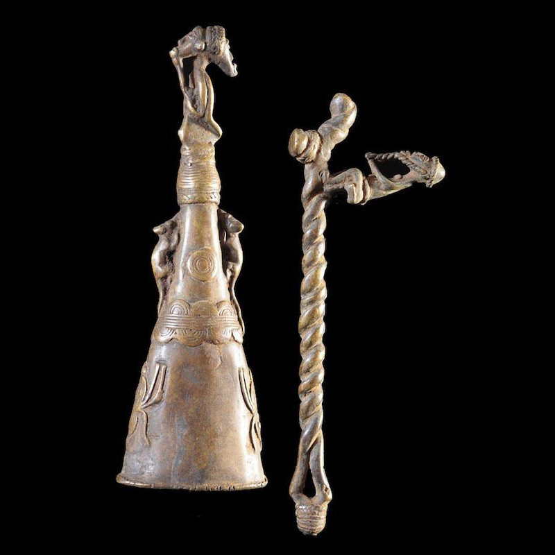Marteau et gong en bronze - Lawle - Baoule - Côte d'Ivoire - Divination