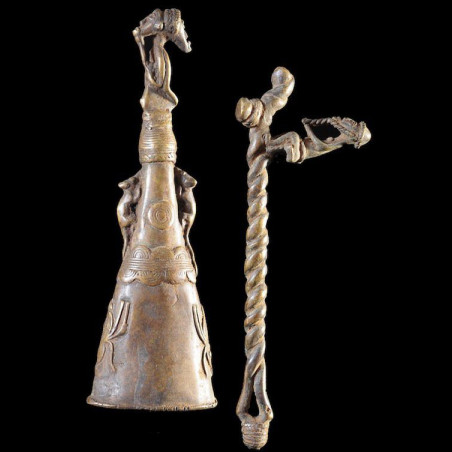 Marteau et gong en bronze - Lawle - Baoule - Côte d'Ivoire - Divination