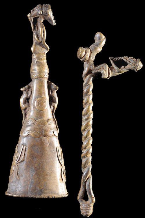 Marteau et gong en bronze - Lawle - Baoule - Côte d'Ivoire - Divination