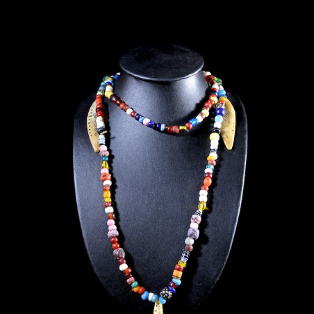 Collier pendentif plaquettes en os de chameau et verre - Sidamo - Ethiopie