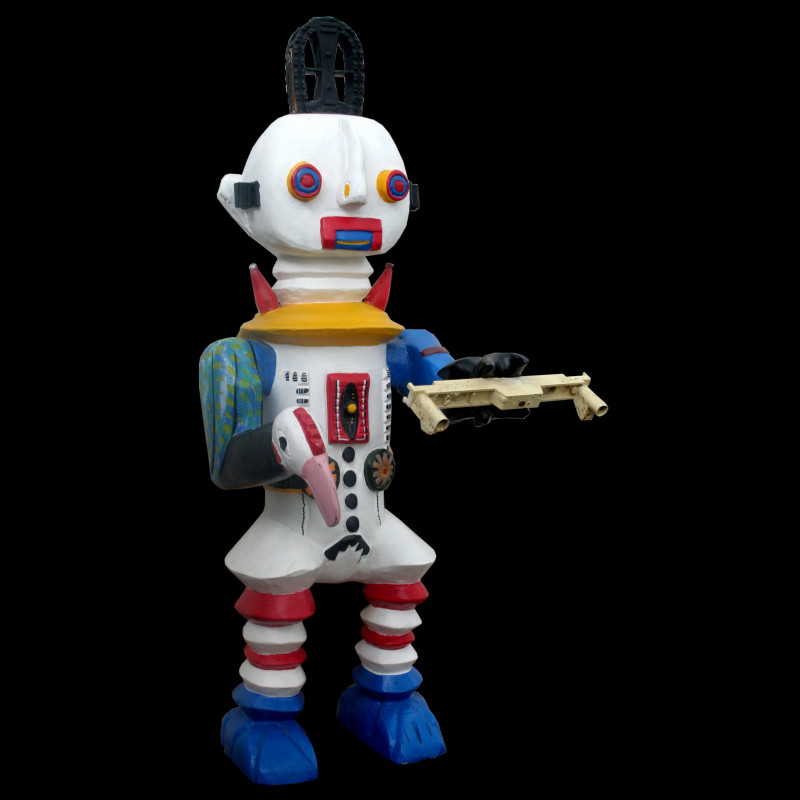 Robot white - Sculpture polychrome - Camara Demba - 2012