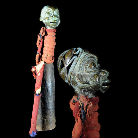 Gong en fer noir et bronze - Tikar - Cameroun