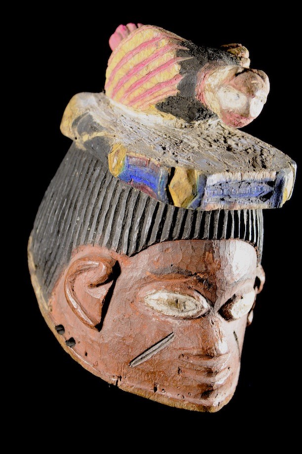 Masque Gelede bois polychrome oiseau - Yoruba - Nigeria