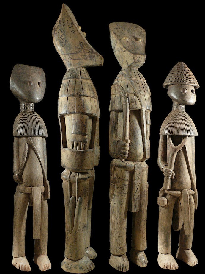 Ensemble de 4 statues du Poro - Kafigueledjo - Senoufo - Côte d'Ivoire
