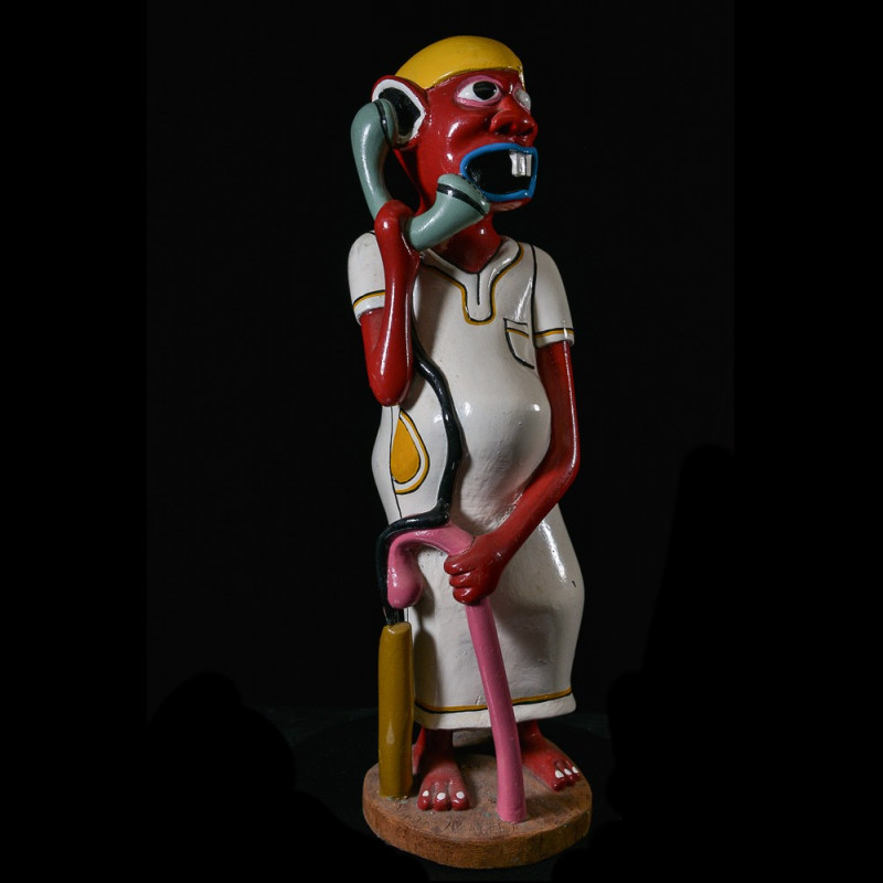 Sculpture Shetani Homme Au Télephone - Agostino Malaba - Makonde