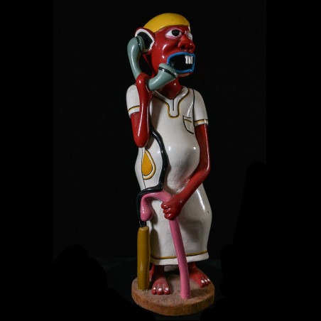 Sculpture Shetani Homme Au Télephone - Agostino Malaba - Makonde