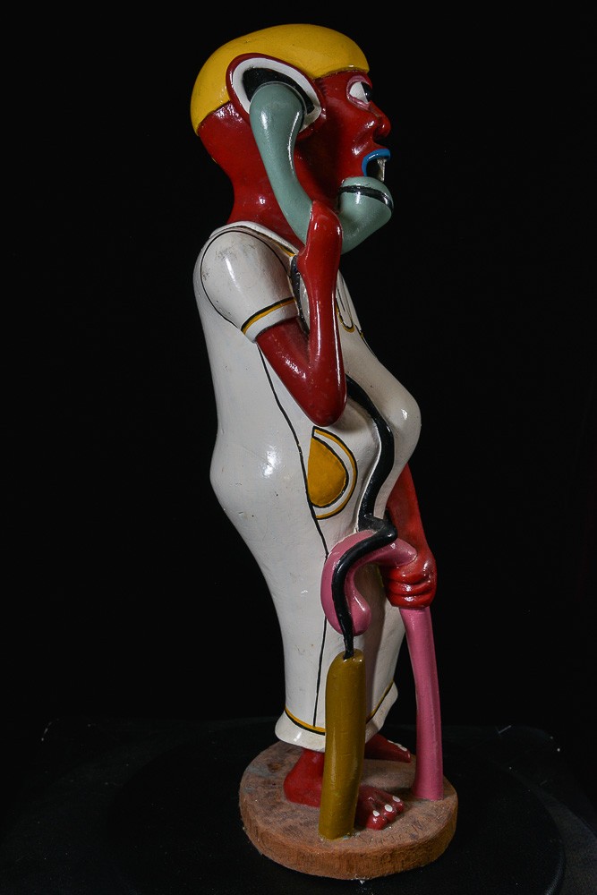 Sculpture Shetani Homme Au Télephone - Agostino Malaba - Makonde