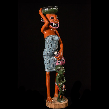 Sculpture Shetani Femme Vase Et Enfant - Agostino Malaba - Makonde