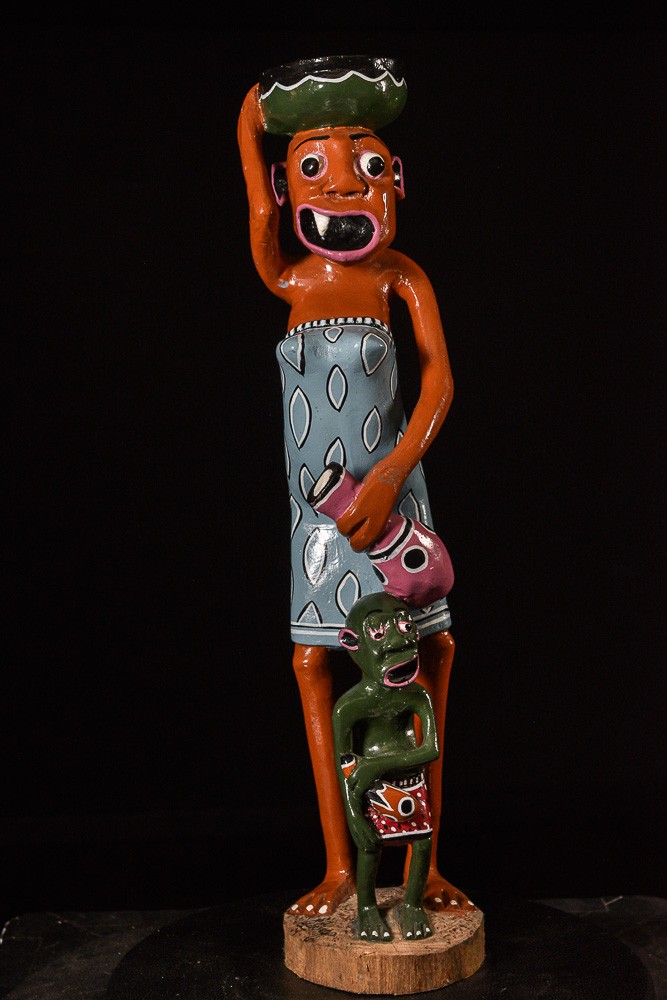 Sculpture Shetani Femme Vase Et Enfant - George Lilanga - Makonde