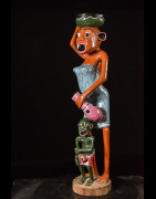 Sculpture Shetani Femme Vase Et Enfant - Agostino Malaba - Makonde