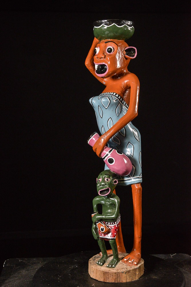 Sculpture Shetani Femme Vase Et Enfant - George Lilanga - Makonde