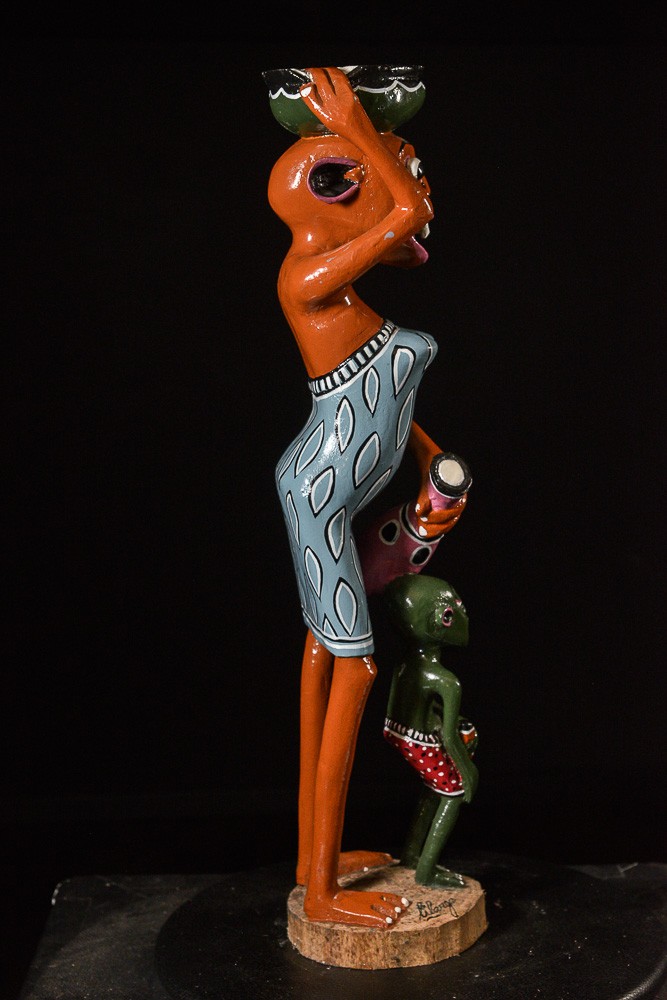 Sculpture Shetani Femme Vase Et Enfant - George Lilanga - Makonde