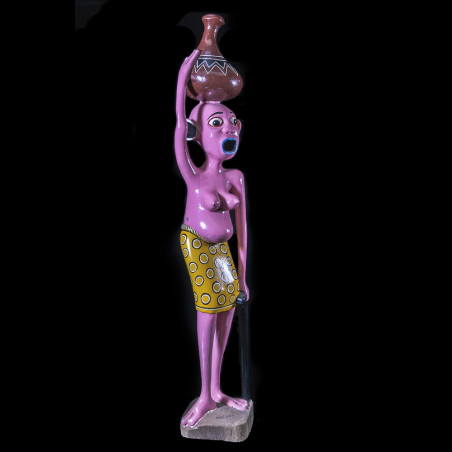 Sculpture Shetani Femme Avec Canne - Agostino Malaba - Makonde