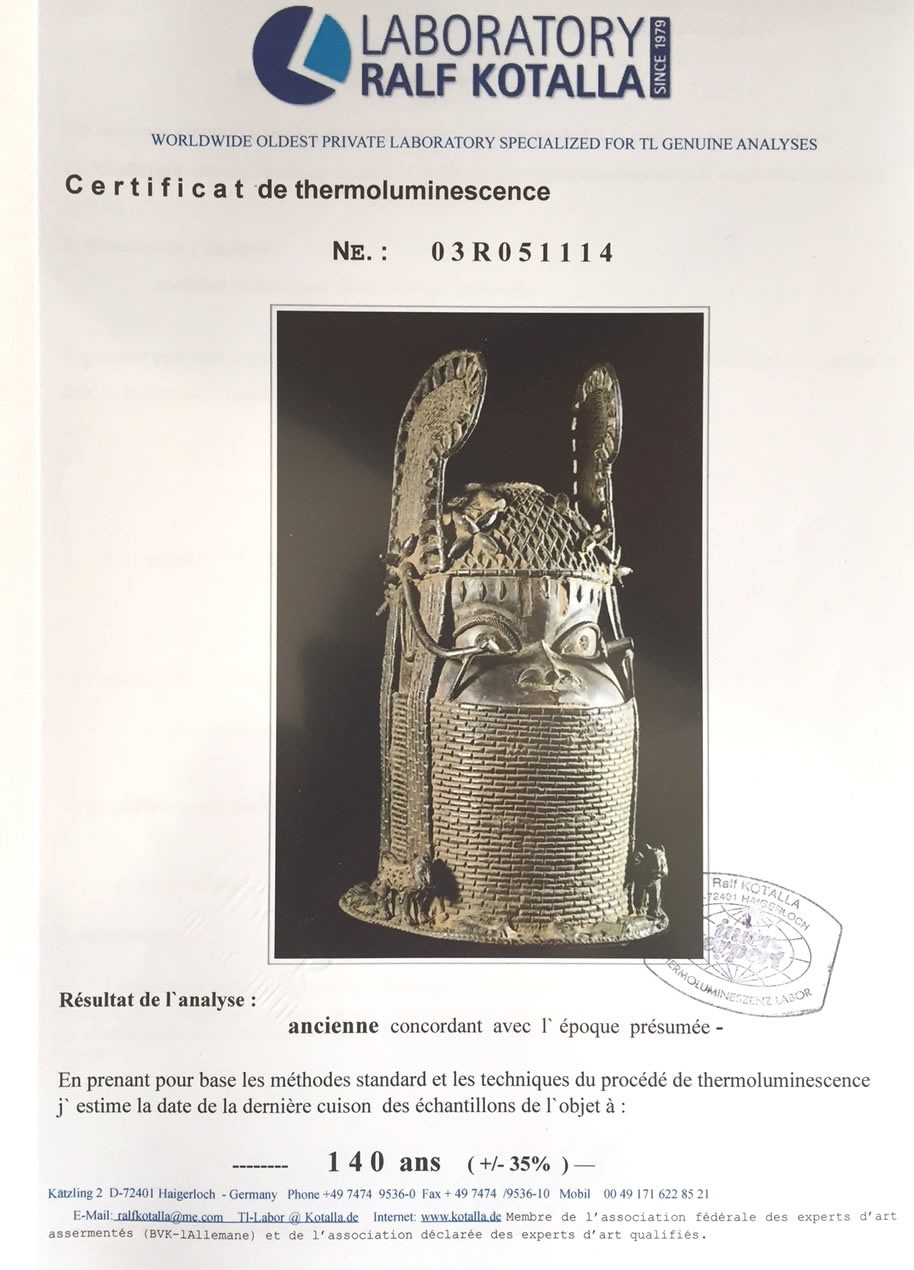 Tete commemorative Oba a ailettes - Bini Edo - Bronzes du Benin