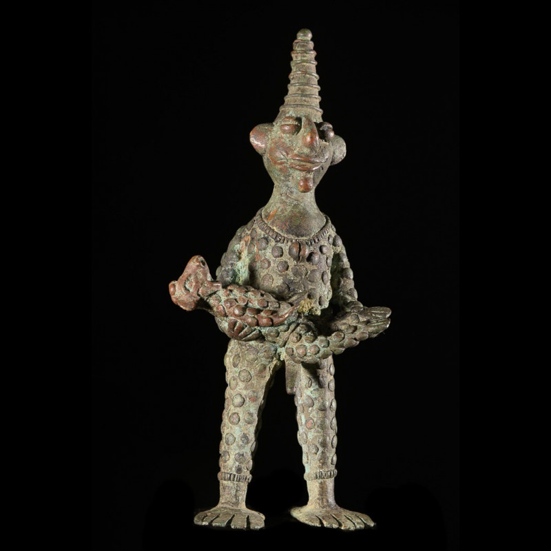 Statuette Maternité en alliage de bronze - Verre / Were - Nigeria Cameroun