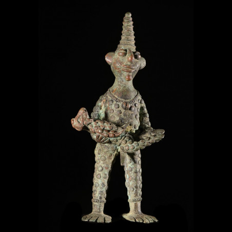 Statuette Maternité en alliage de bronze - Verre / Were - Nigeria Cameroun