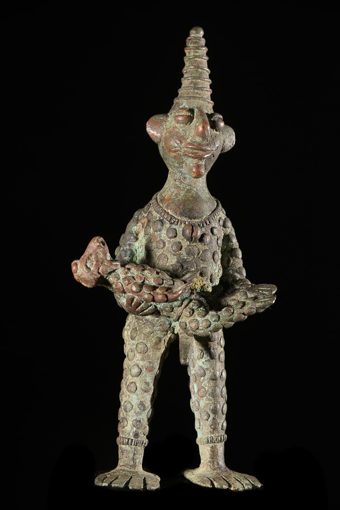 Statuette Maternité en alliage de bronze - Verre / Were - Nigeria Cameroun