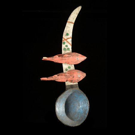 Grande cuillère en bois polychrome - Bidjogo - Guinée Bissau