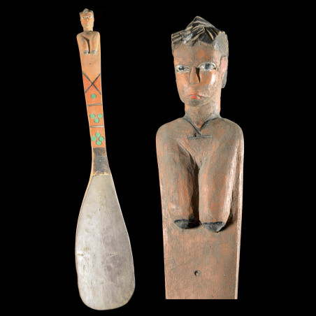 Grande cuillère en bois polychrome - Bidjogo - Guinée Bissau