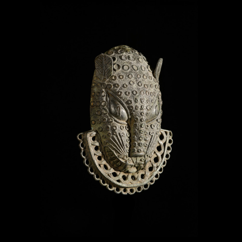 Masque de ceinture léopard en bronze - Bini - Benin Nigeria