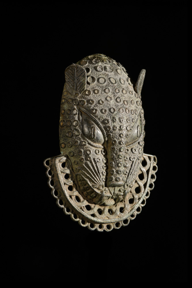 Masque de ceinture léopard en bronze - Bini - Benin Nigeria