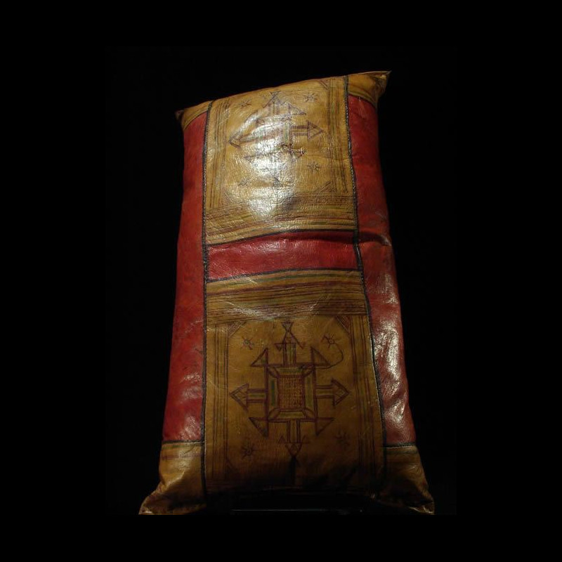 Coussin polychrome en cuir - Berbere - Maroc