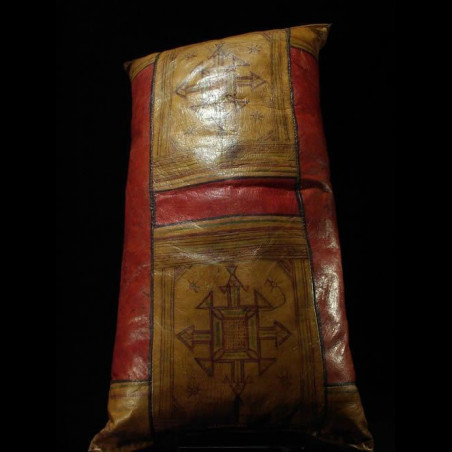 Coussin polychrome en cuir - Berbere - Maroc