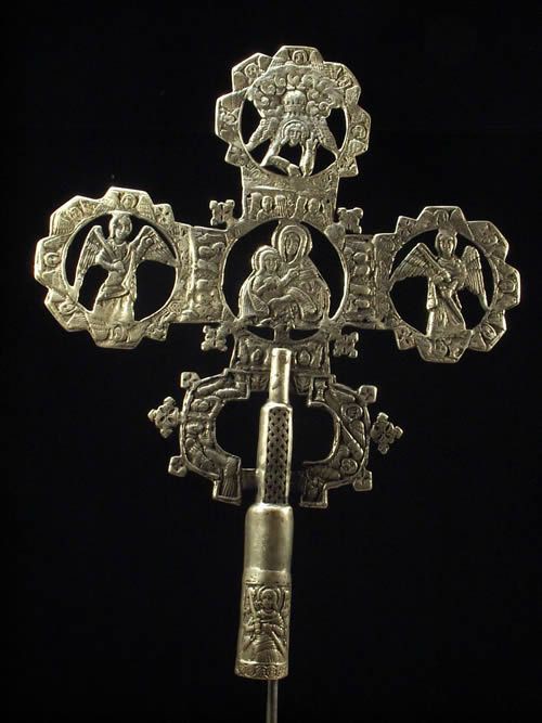 Croix processionnelle Copte Maskal avec socle - Oromo / Amhara