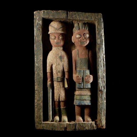Panneau Bas relief Colons - Photo Africaine - Yoruba - Nigeria