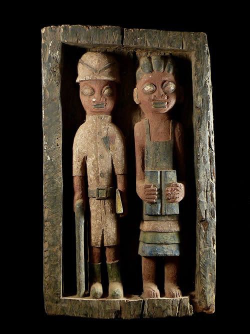 Panneau Bas relief Colons - Photo Africaine - Yoruba - Nigeria