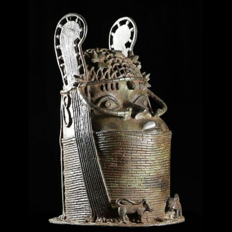 Tete commemorative Oba a ailettes - Bini Edo - Bronzes du Benin