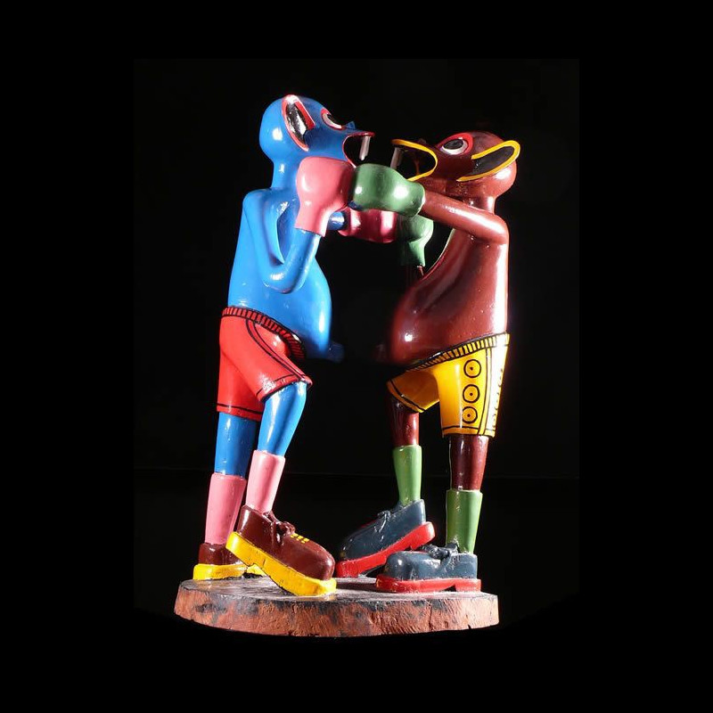 Sculpture Shetani Boxeurs - George Lilanga - Makonde
