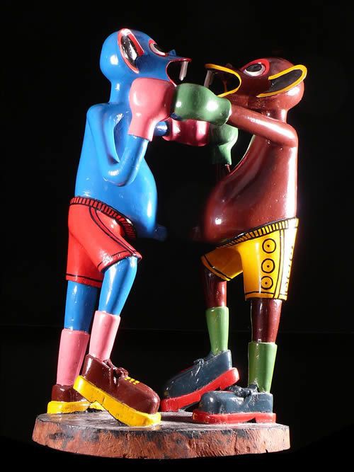 Sculpture Shetani Boxeurs - George Lilanga - Makonde