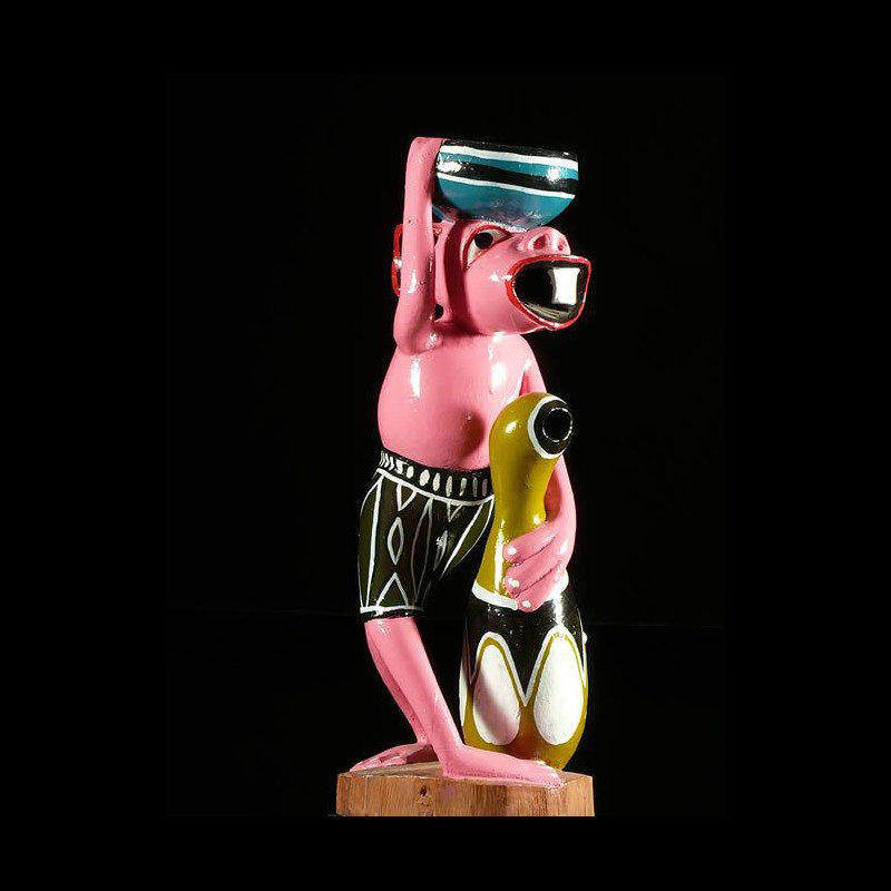 Sculpture Shetani Porteur rose - George Lilanga - Makonde