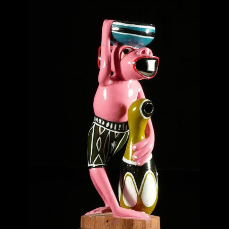 Sculpture Shetani Porteur rose - George Lilanga - Makonde