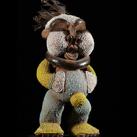 Statue terre cuite et perles - Pygmees - Cameroun - Deco