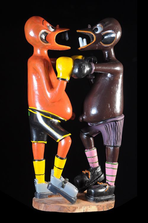 Sculpture Shetani Boxeurs - George Lilanga - Makonde