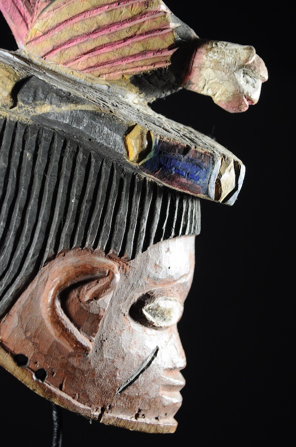 Masque Gelede bois polychrome oiseau - Yoruba - Nigeria