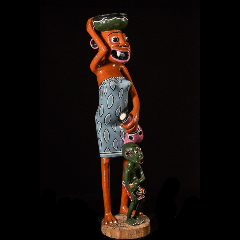 Sculpture Shetani Femme Vase Et Enfant - Agostino Malaba - Makonde